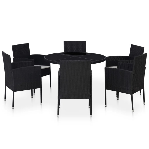 Set Mobilier De Exterior Cu Perne 7 Piese Negru Poliratan 43923